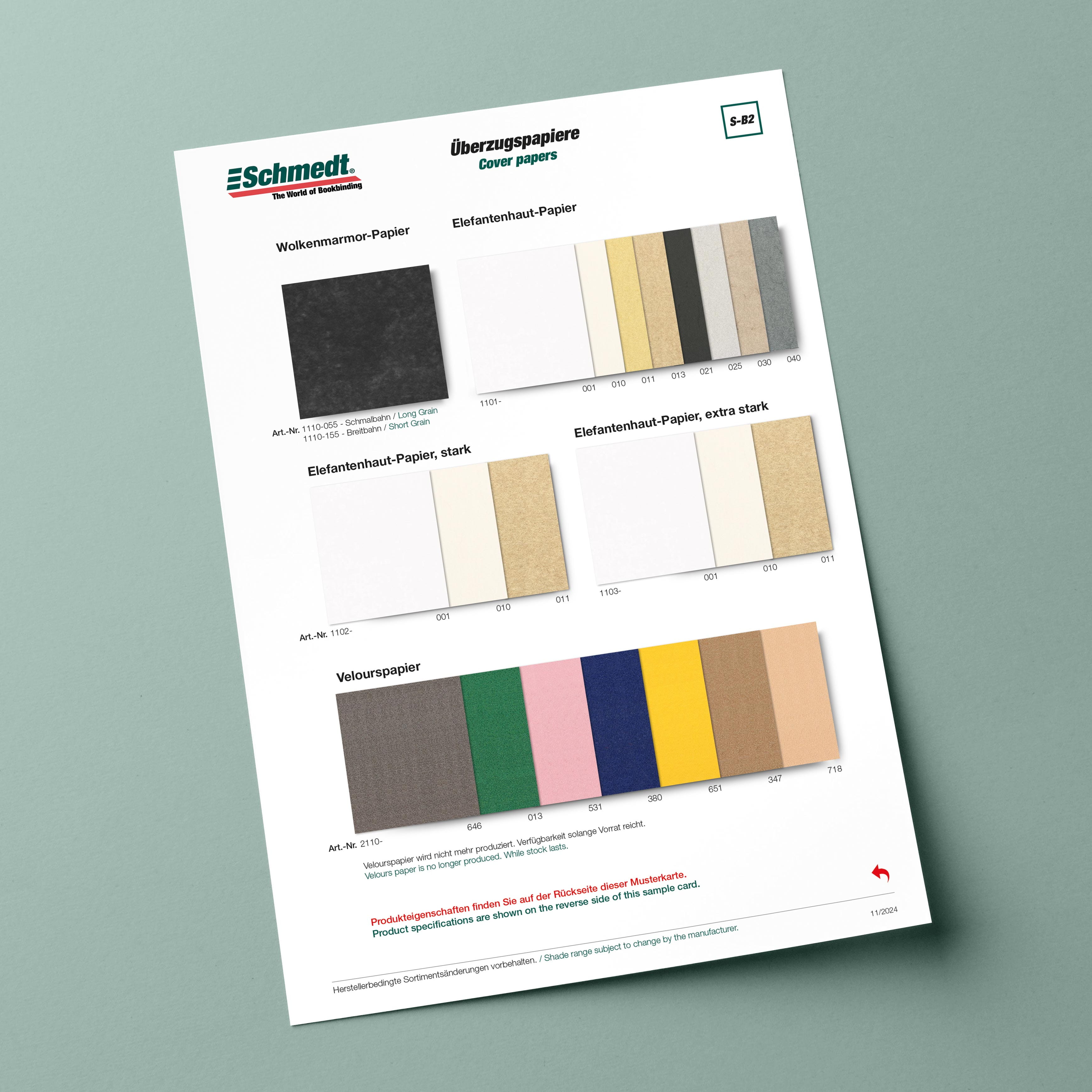 Samples card Elephant hide, cloudy marbled and velours paper - Type S-B2 Cover paper 2/6 - ... - image-1