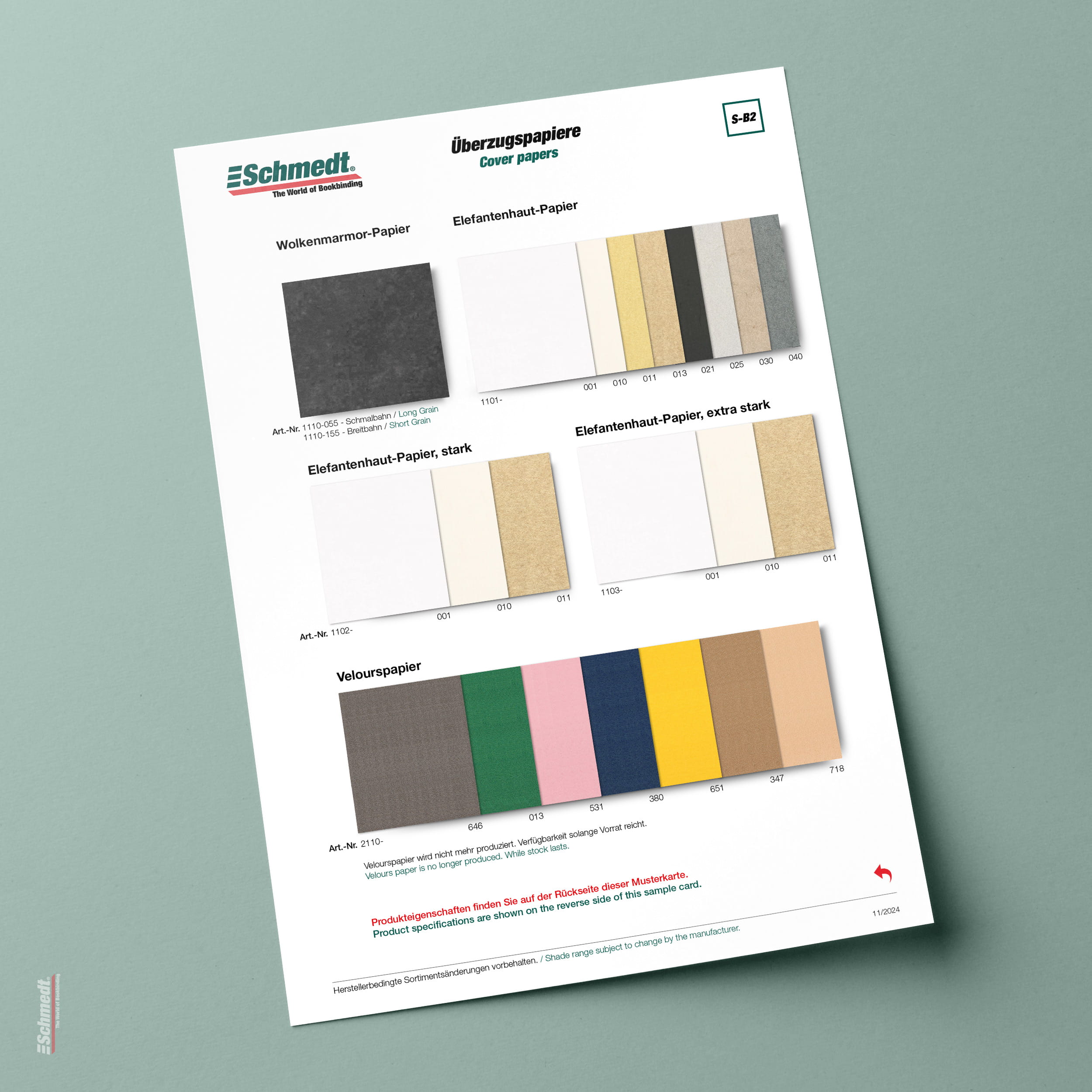 Samples card Elephant hide, cloudy marbled and velours paper - Type S-B2 Cover paper 2/4 - ... - image-1