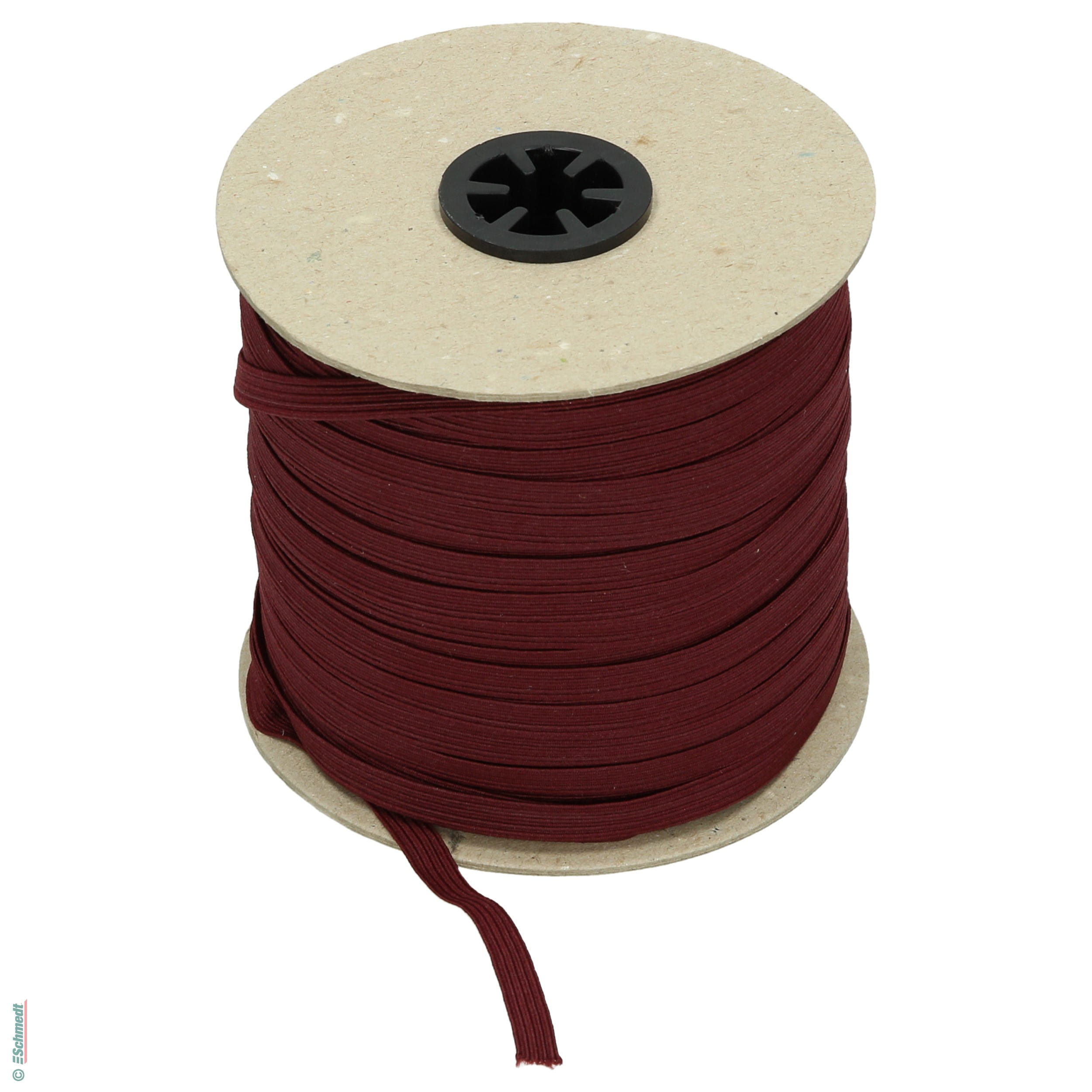 Ruban plat en caoutchouc, élastique • env. 7 mm de large - Couleur 009 - bordeaux - Longueur des rlx (en m) 100 - Peut aussi être équipée de...