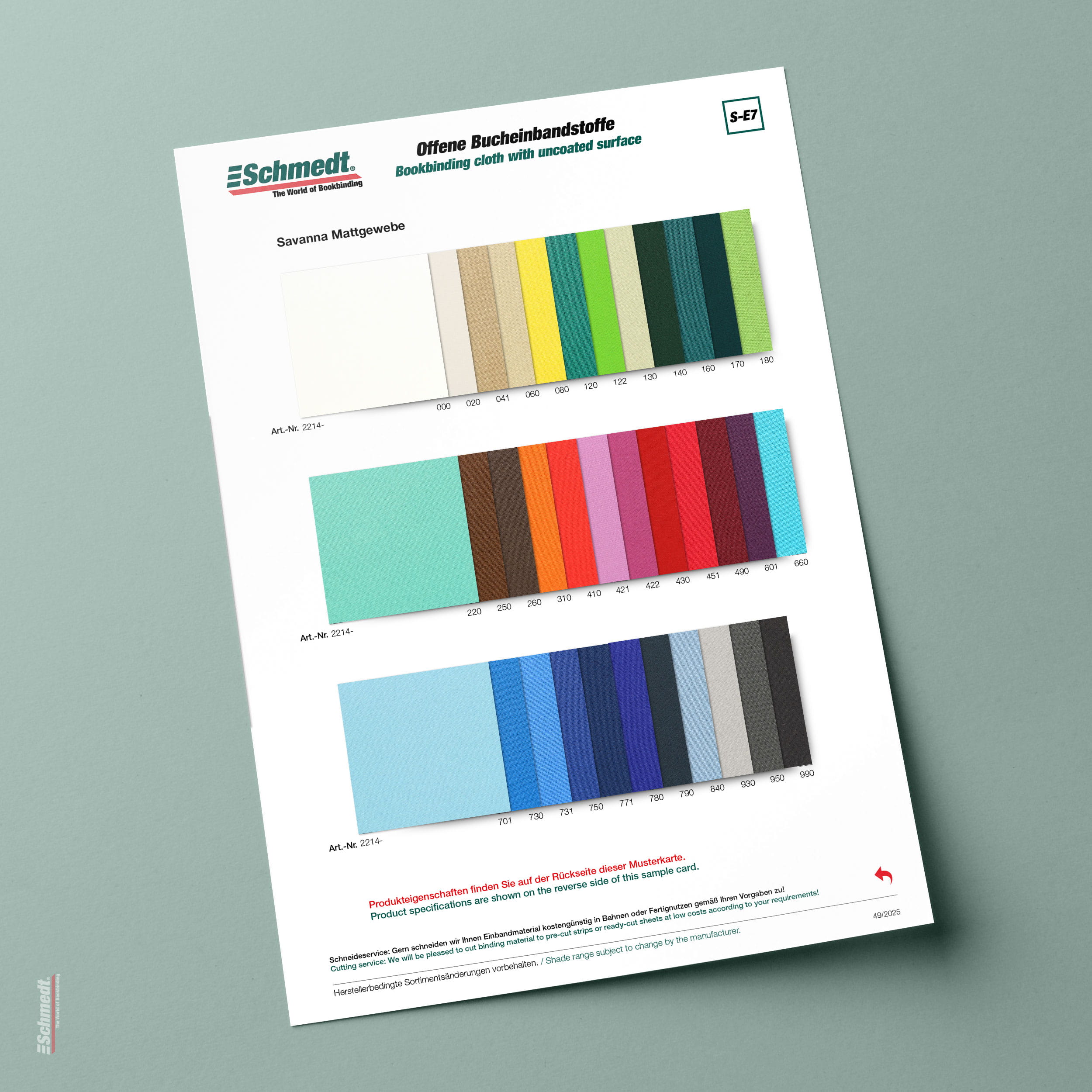 Sample card Savanna - Type S-E7 uncoated binding cloth... - image-1