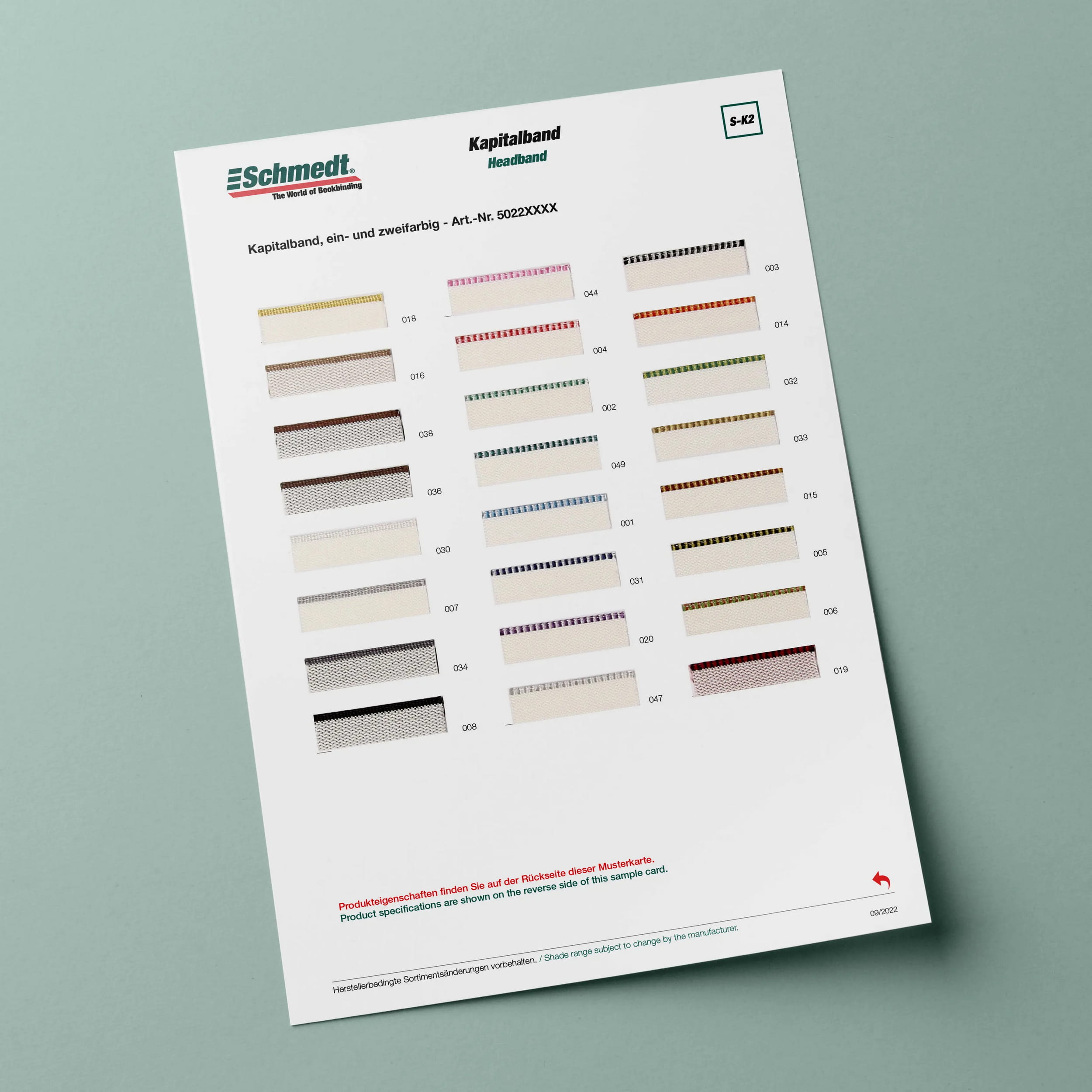 Sample cards for headband - Type S-K2 Headband 2/2...