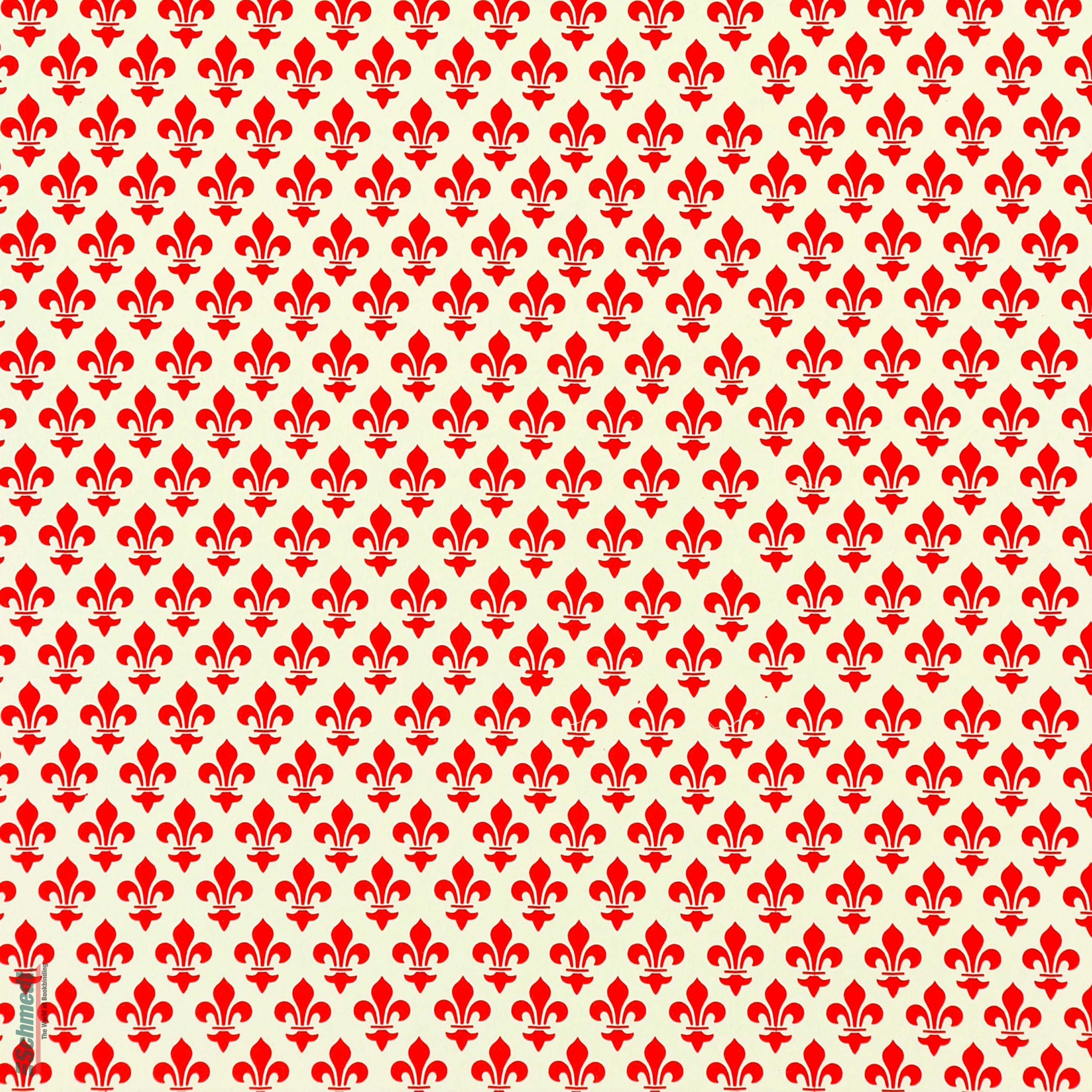 Leipziger Vorsatz  -  traditionelles Buntpapier - Farbe 001 - Fleur de lis rot - als Vorsatzpapier sowie als Bezugspapier für Bücher, Alben,...