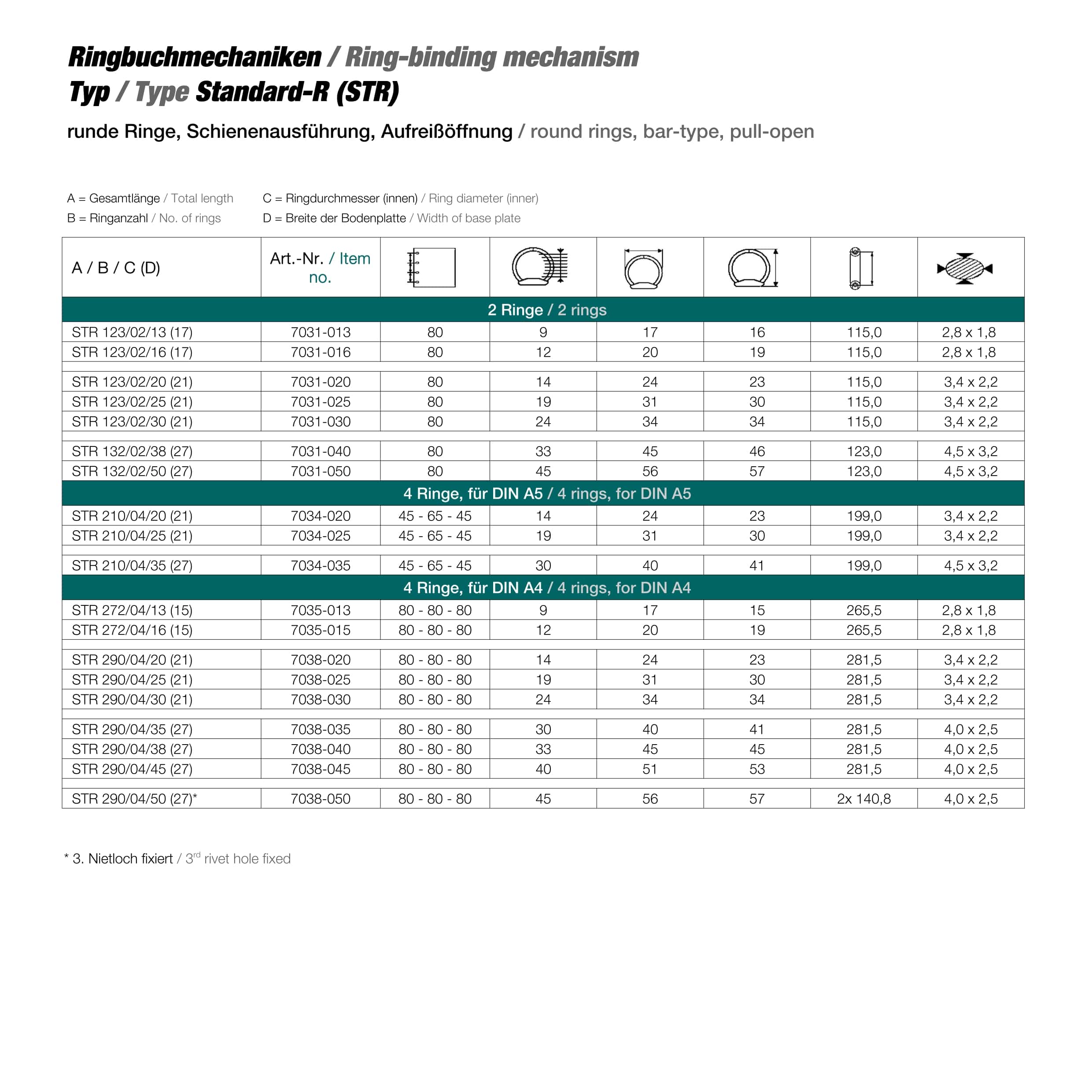 Ring mechanism with 4 rings Standard R - Ring distance: 45 - 65 - 45 mm [A5] - for the production of ring binders and file folders... - image-1