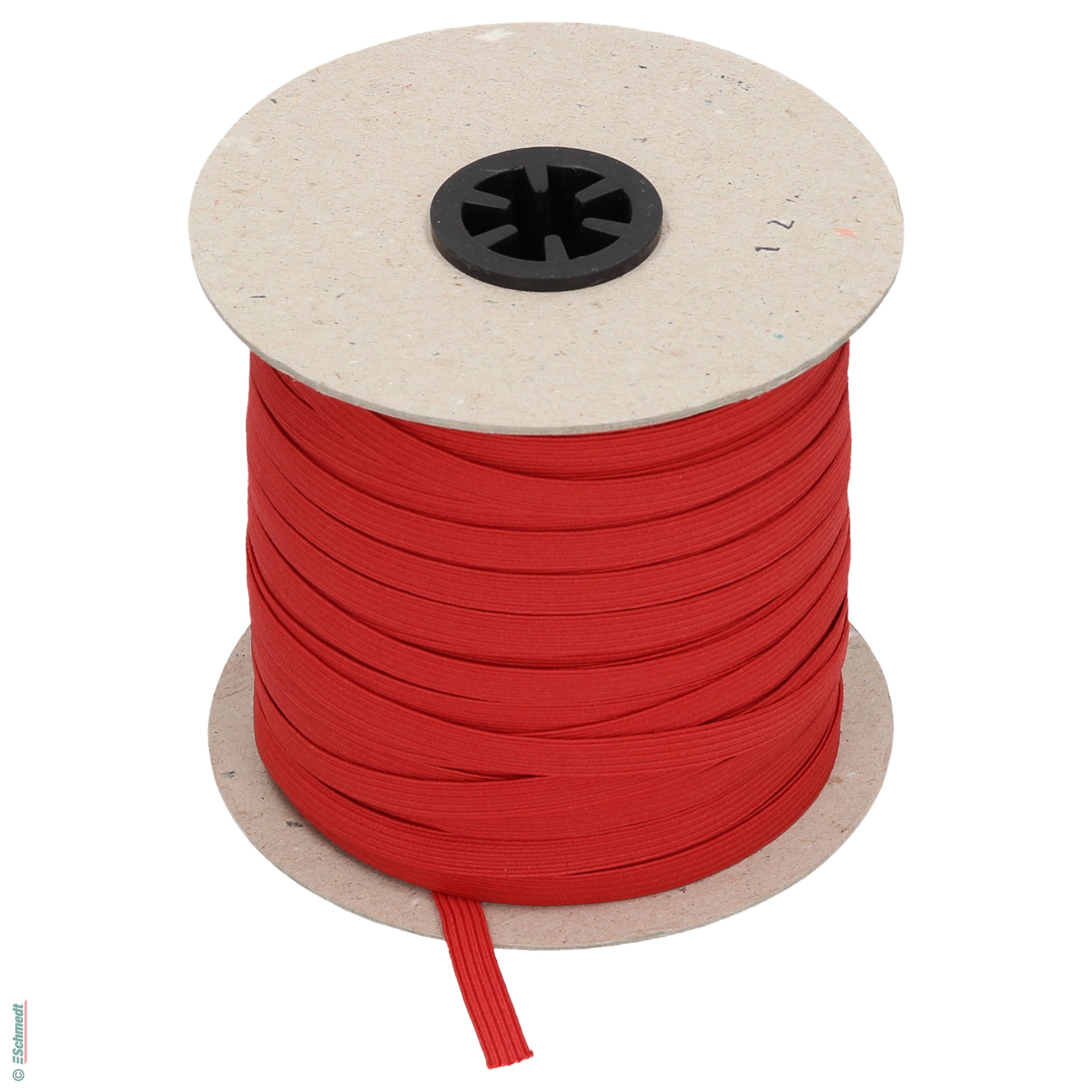 Ruban plat en caoutchouc, élastique • env. 7 mm de large - Couleur 004 - rouge - Longueur des rlx (en m) 100 - Peut aussi être équipée de go...