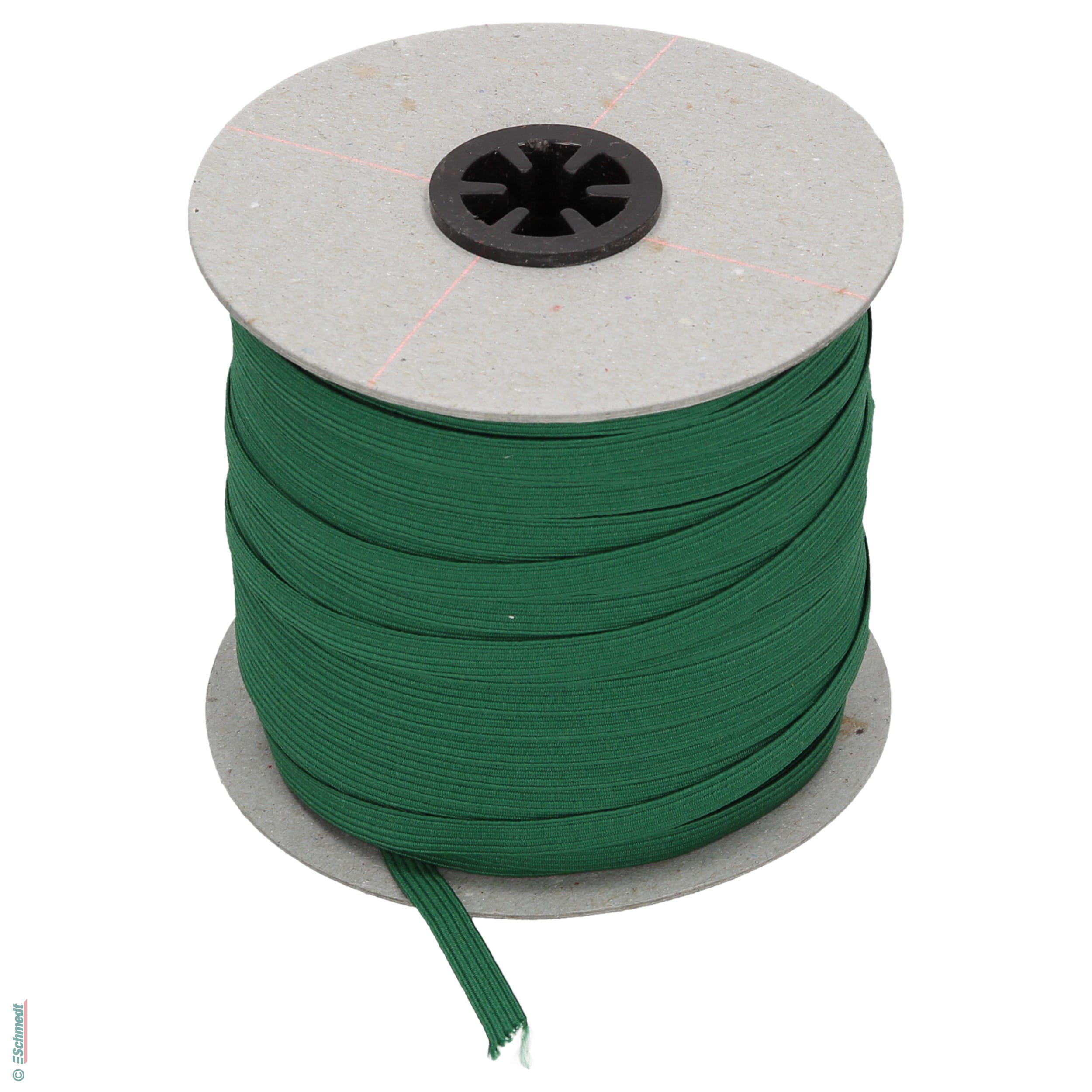 Ruban plat en caoutchouc, élastique • env. 7 mm de large - Couleur 006 - vert foncé - Longueur des rlx (en m) 100 - Peut aussi être équipée ...