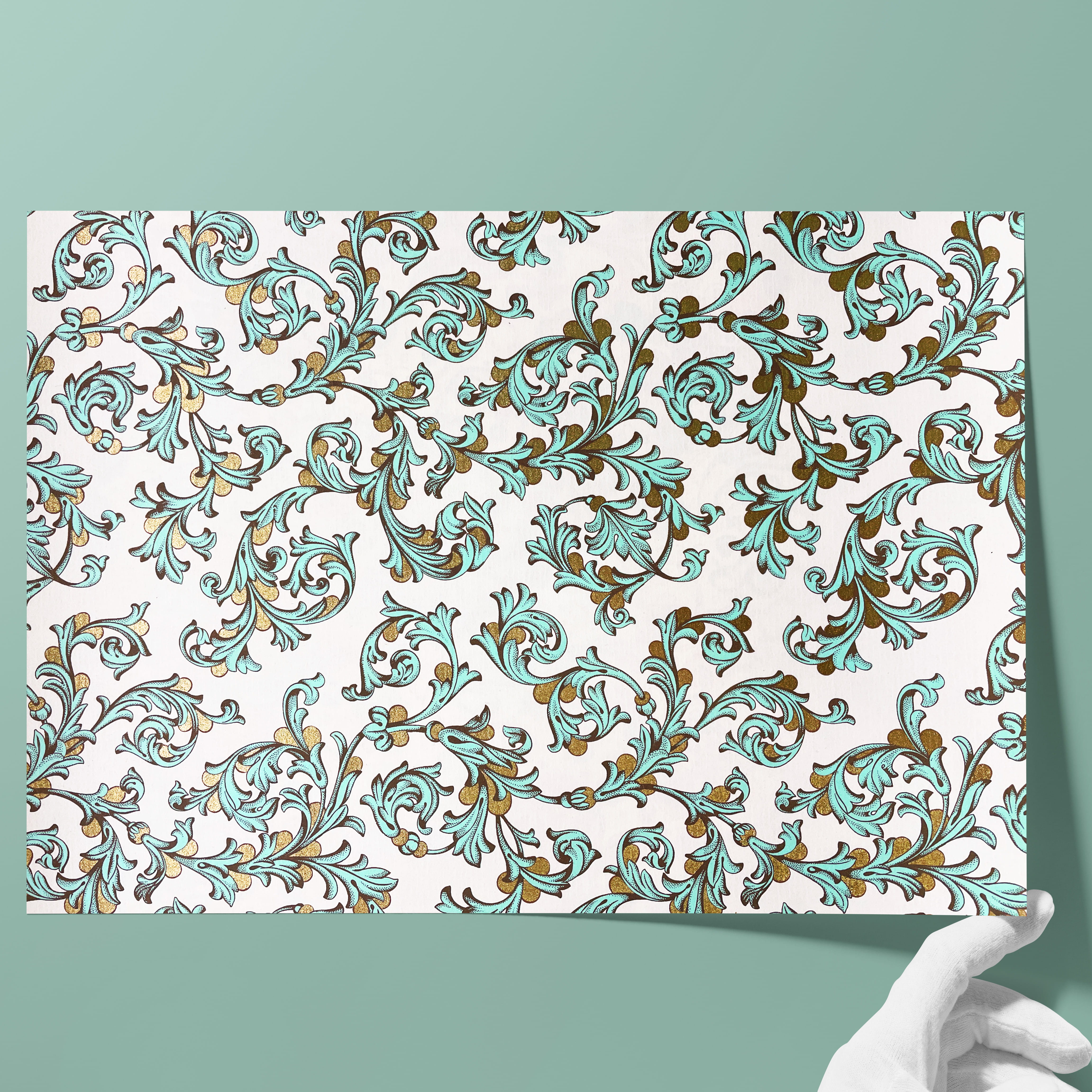 Papier florentine, matte - Couleur 140 - Petit Fleur No. 3 - papier italien utilisé comme papier de couverture de livres, boîtes etc. ou pou... - image-1