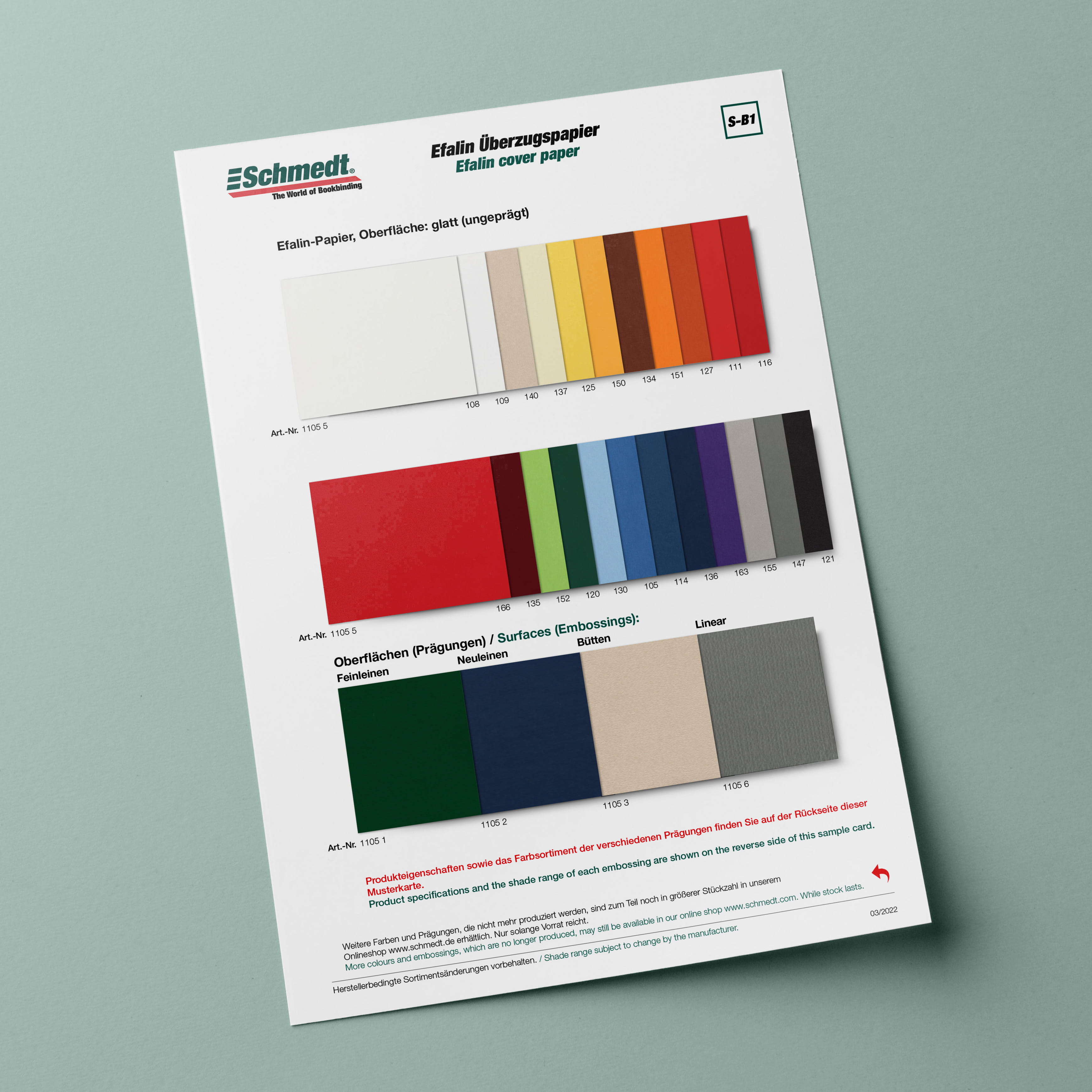 Samples card Efalin Paper - Type S-B1 Cover paper 1/4 - ... - image-1